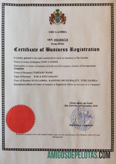 Gambia Certificate Of Business Registration modelo